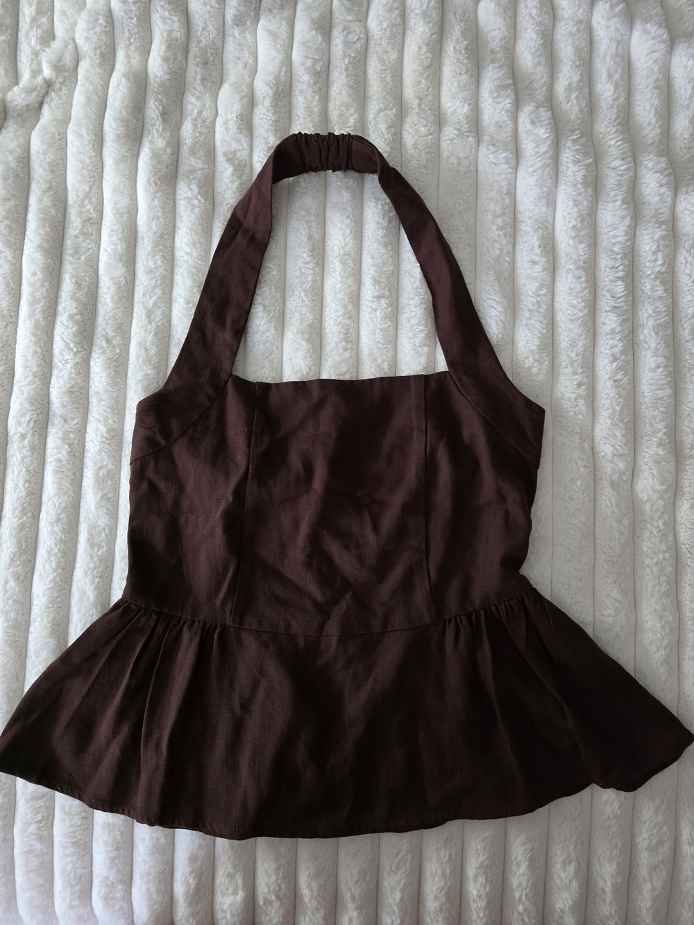 NWT Paper Heart Brown Halterneck Peplum Top Linen Blend XS